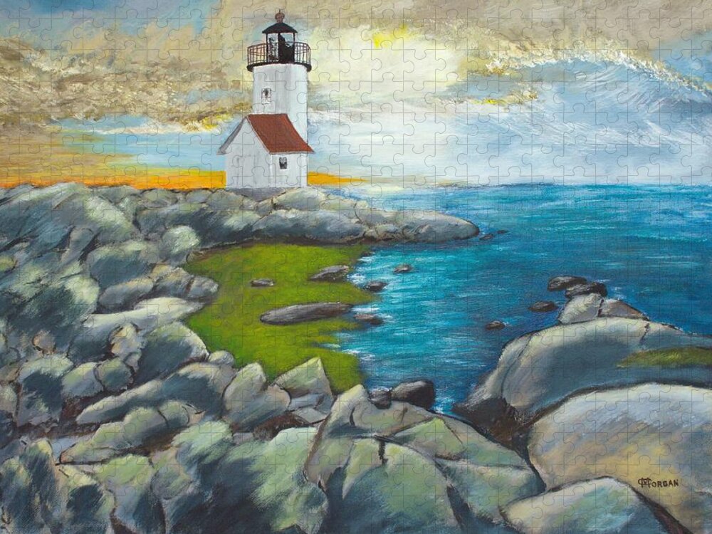 Ocean Landscape Jigsaw Puzzle featuring the painting Atlantic Dusk by Cynthia Morgan