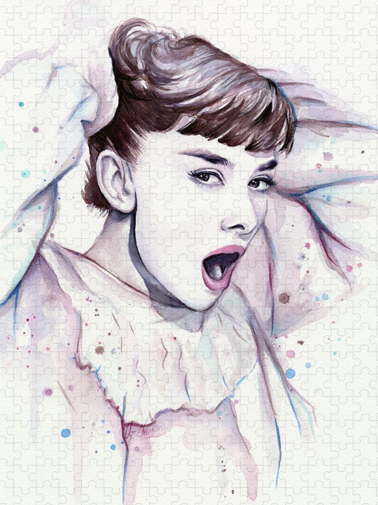 Audrey Jigsaw Puzzle featuring the painting Audrey - Purple Scream by Olga Shvartsur