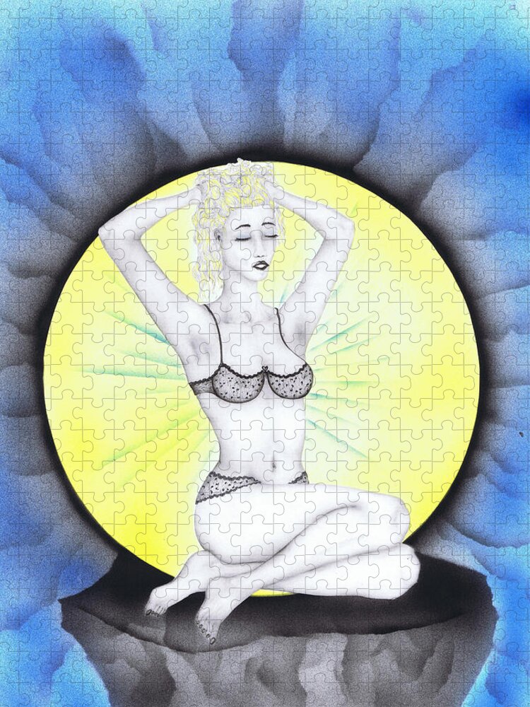 Erotic Jigsaw Puzzle featuring the drawing Aura by Kenneth Clarke