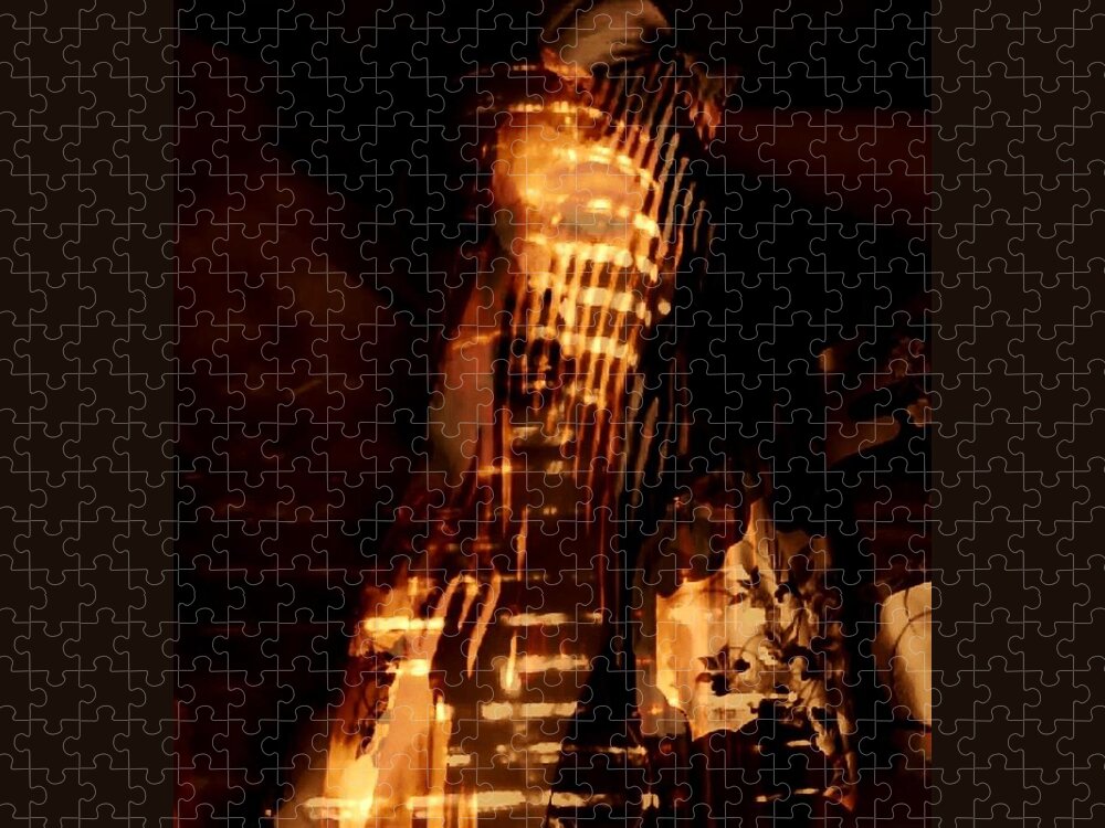 Gold Egyptian Flames Candle Temples Jigsaw Puzzle featuring the photograph Aurous by Jessica S