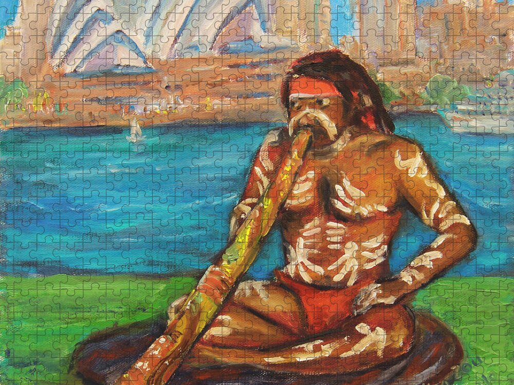 Didgeridoo Jigsaw Puzzle featuring the painting Aussie Dream I by Xueling Zou
