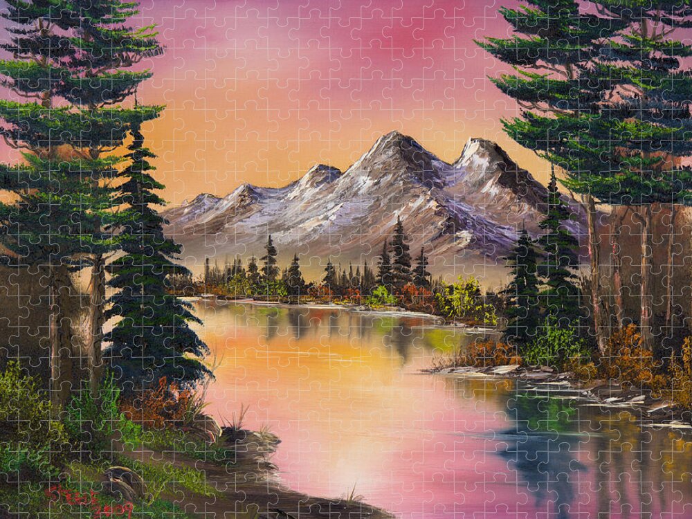 Landscape Jigsaw Puzzle featuring the painting Mountain Fantasy by Chris Steele