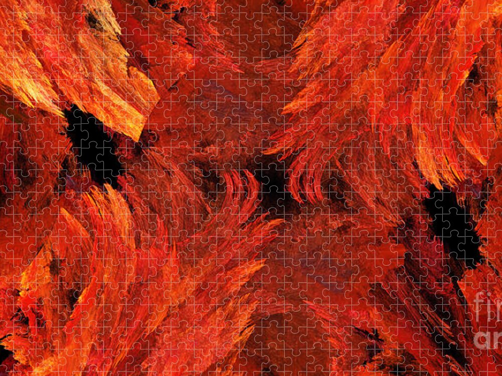 Abstract Jigsaw Puzzle featuring the digital art Autumn Fire Abstract Pano 1 by Andee Design
