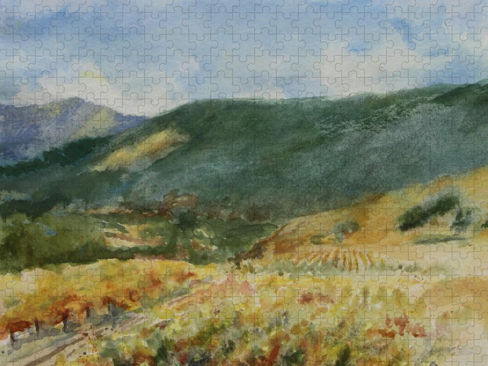 Autumn In The Vineyards Jigsaw Puzzle featuring the painting Harvest Time In Napa Valley by Maria Hunt