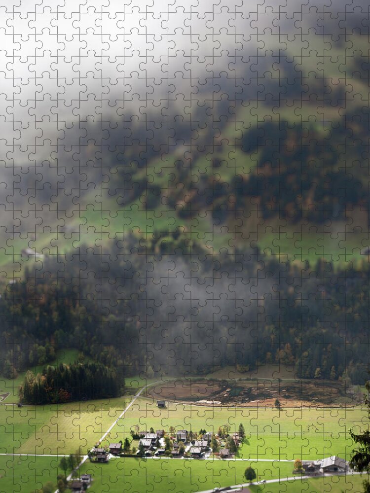 Simmental Cattle Jigsaw Puzzle featuring the photograph Autumn Landscape In Bernese Oberland by Pidjoe