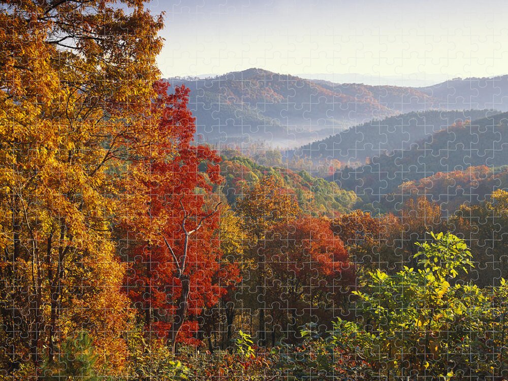 Feb0514 Puzzle featuring the photograph Autumn On Blue Ridge Range Near Jumping by Tim Fitzharris