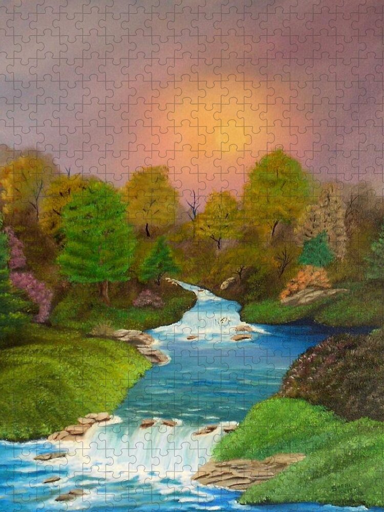 Landscape Jigsaw Puzzle featuring the painting Autumn Retreat by Sheri Keith
