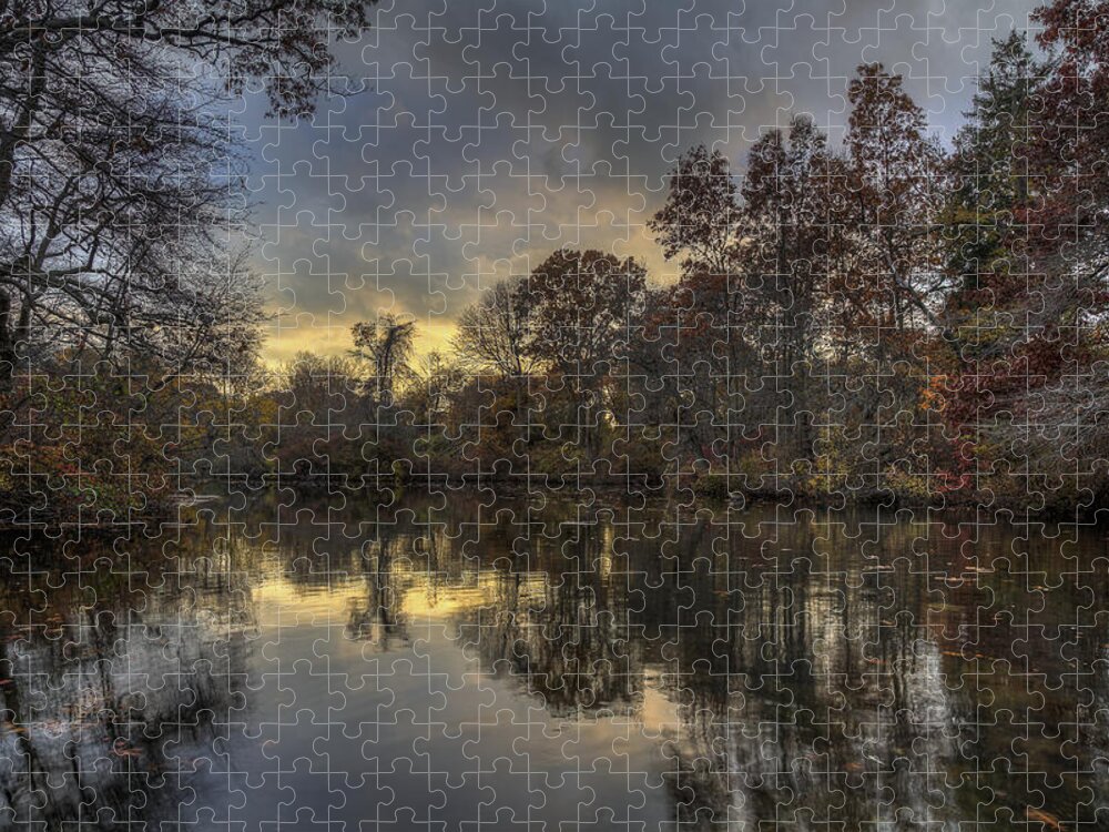 West Brook Pond Jigsaw Puzzle featuring the photograph Autumn sunset on West Brook Pond by Steve Gravano