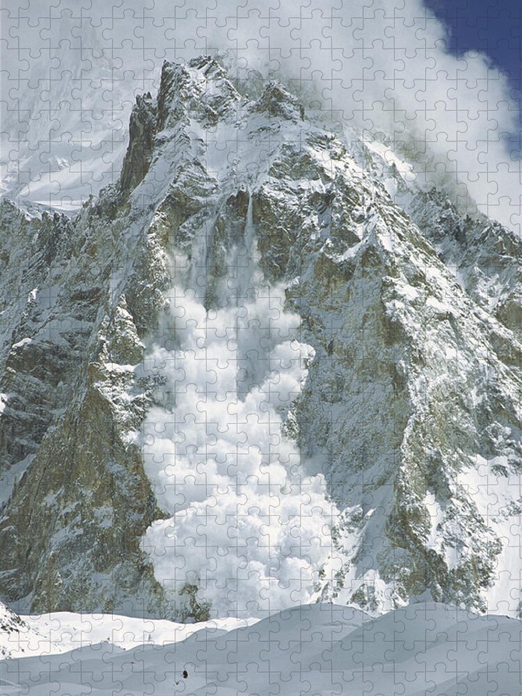 Feb0514 Jigsaw Puzzle featuring the photograph Avalanche Gasherbrum Baltoro Glacier by Colin Monteath
