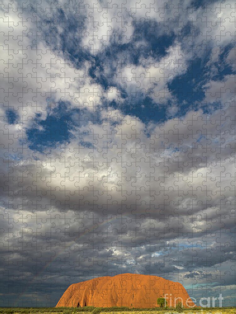 00477462 Jigsaw Puzzle featuring the photograph Ayers Rock And Storm Clouds Australia #2 by Yva Momatiuk John Eastcott