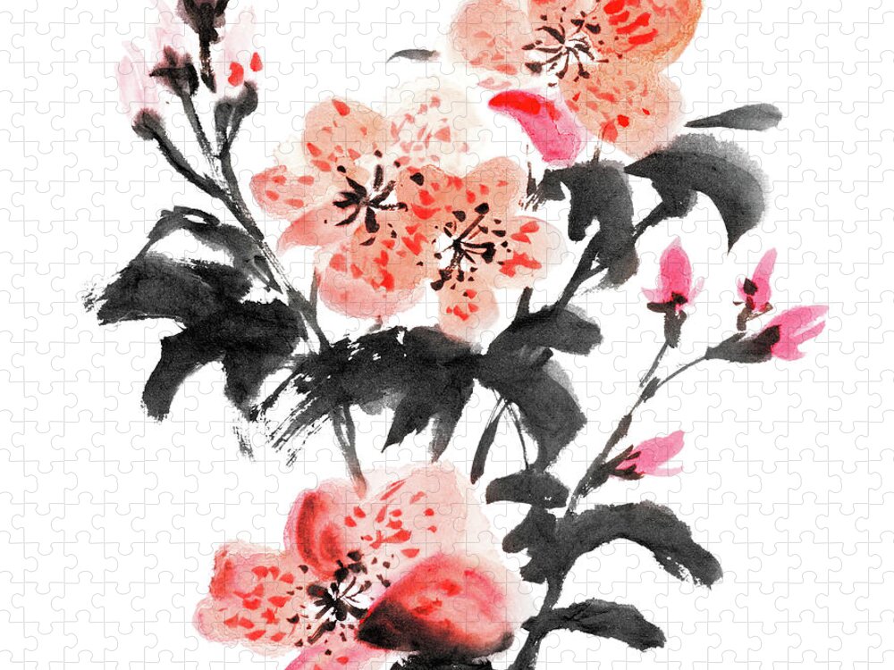 Chinese Culture Jigsaw Puzzle featuring the digital art Azalea Flowers by Vii-photo