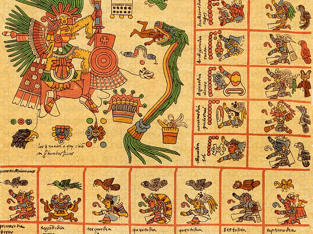 Ancient Civilization Jigsaw Puzzle featuring the photograph Aztec Calendar Codex Borbonicus 15th Century by Photo Researchers