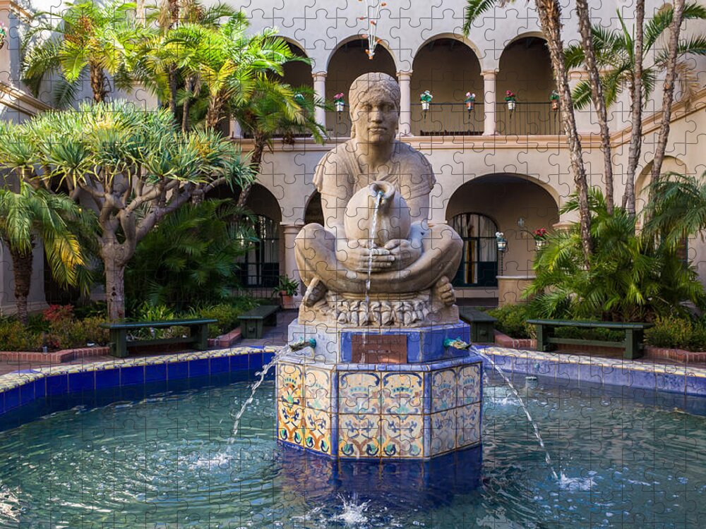 House Of Hospitality Courtyard Jigsaw Puzzle featuring the photograph Aztec Woman of Tehuantepec Fountain At Balboa Park by Priya Ghose