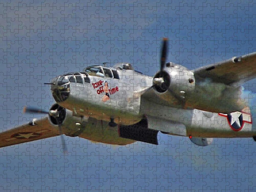 Airplane Jigsaw Puzzle featuring the photograph B-25 take-Off Time 3748 by Guy Whiteley