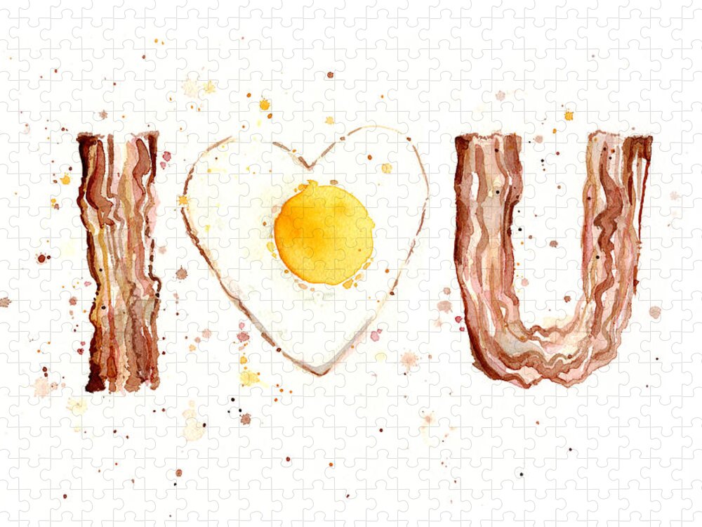 Bacon Jigsaw Puzzle featuring the painting Bacon and Egg I Love You by Olga Shvartsur