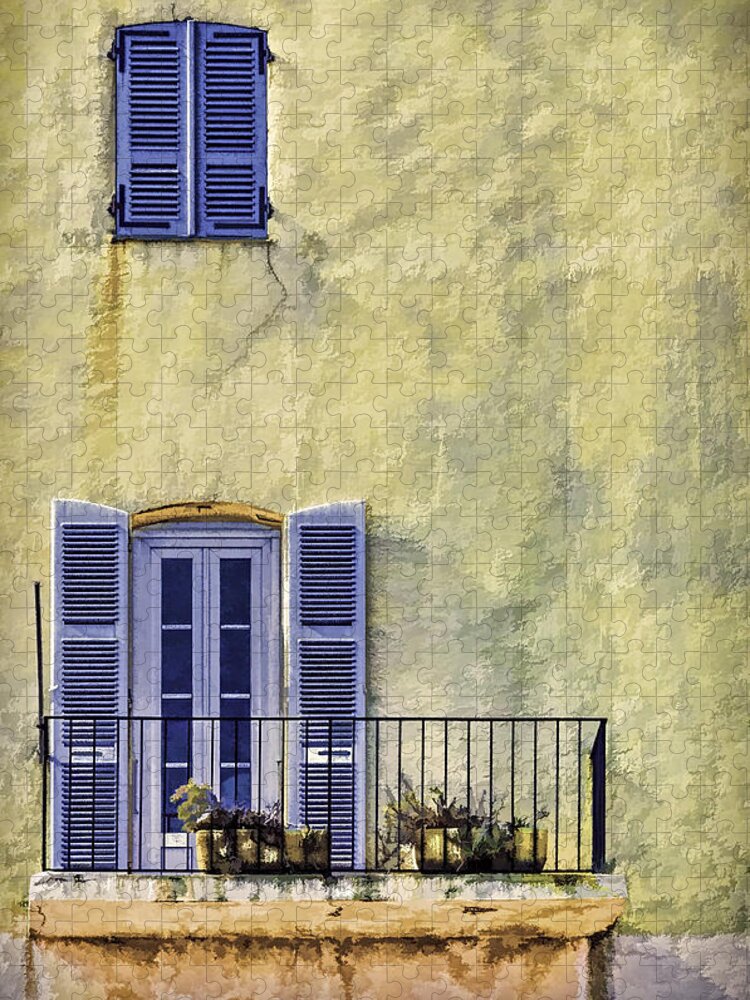 Aged Jigsaw Puzzle featuring the photograph Blue Shutters by Maria Coulson