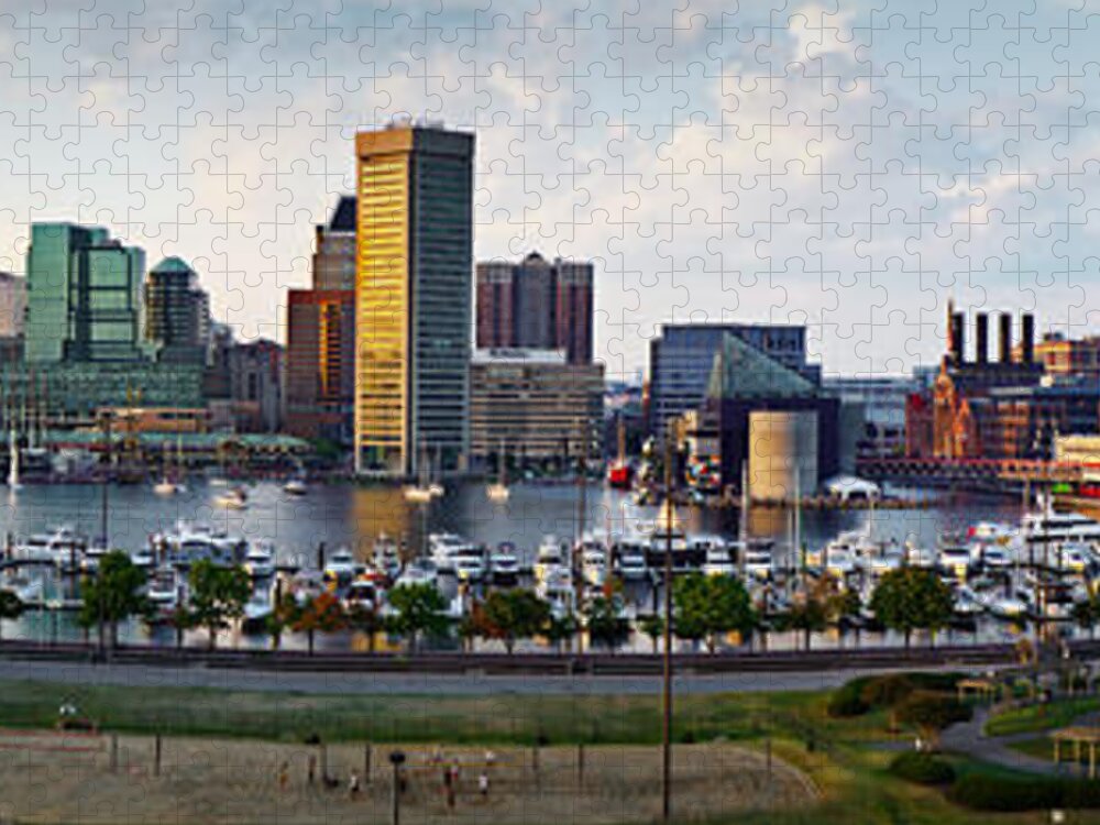 Baltimore Skyline Jigsaw Puzzle featuring the photograph Baltimore Harbor Skyline Panorama by Susan Candelario