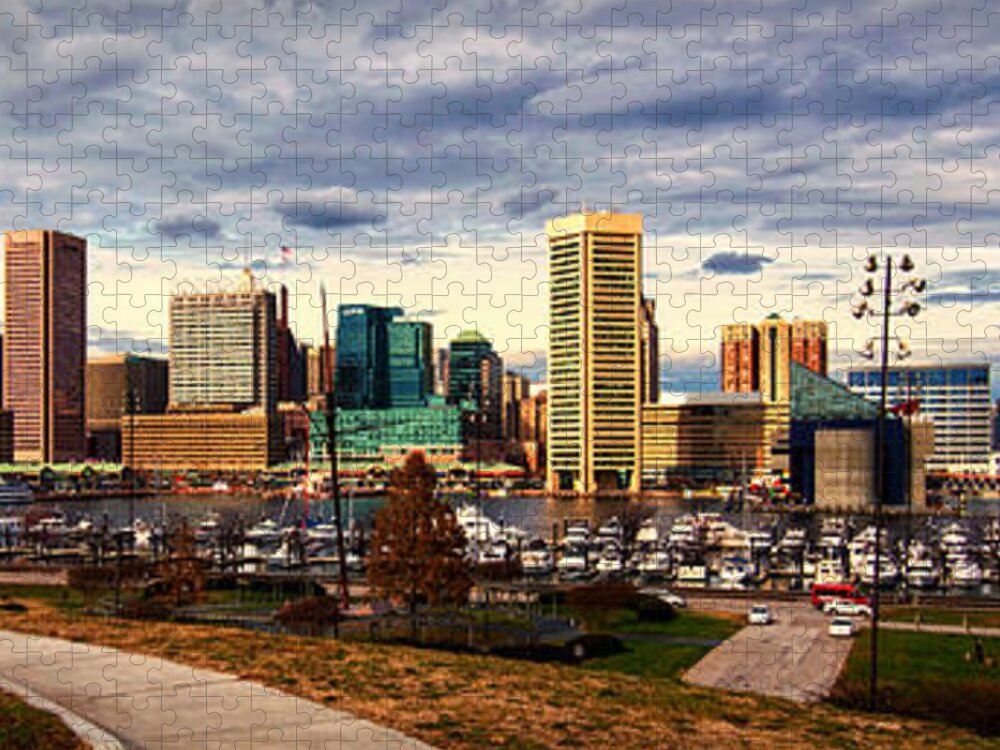 Baltimore Inner Harbor Jigsaw Puzzle featuring the photograph Baltimore Inner Harbor Skyline Panorama by Bill Swartwout