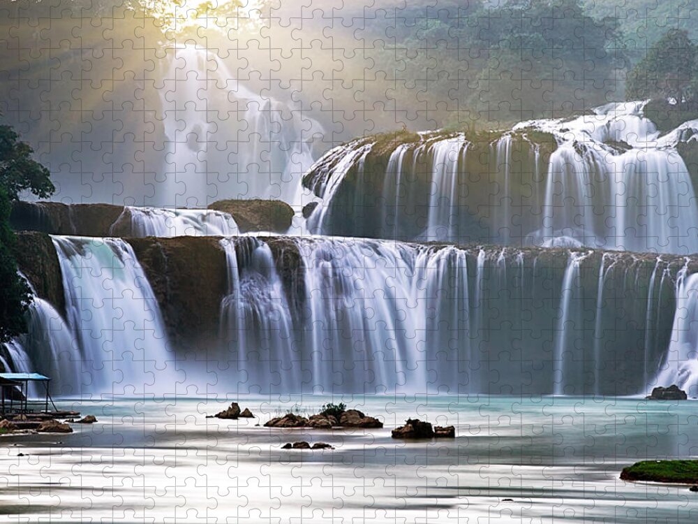 Scenics Jigsaw Puzzle featuring the photograph Ban Gioc Waterfall by Chi My. Trung Hamaru. Vietnam.