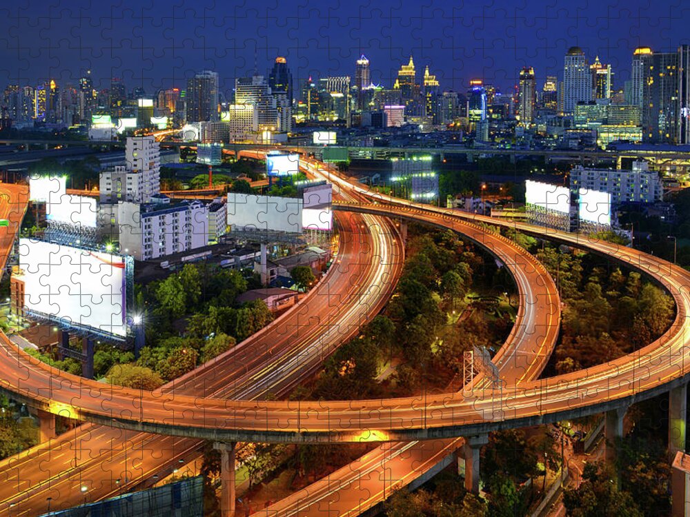 Outdoors Jigsaw Puzzle featuring the photograph Bangkok Night_expressway Thailand by Nanut Bovorn