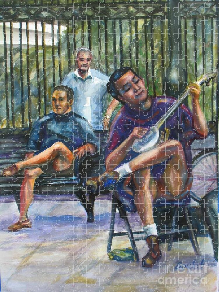 Musician Jigsaw Puzzle featuring the painting Banjo by Beverly Boulet