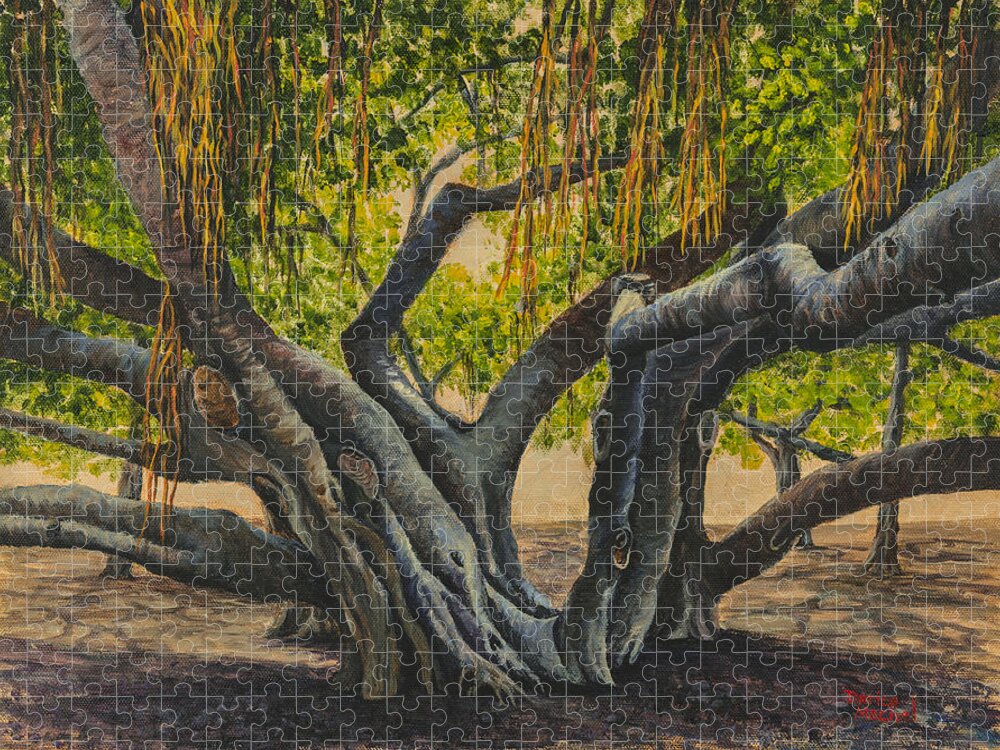 Landscape Jigsaw Puzzle featuring the painting Banyan Tree Maui by Darice Machel McGuire