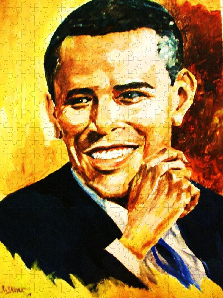 Portraits Jigsaw Puzzle featuring the painting Barack Obama by Al Brown