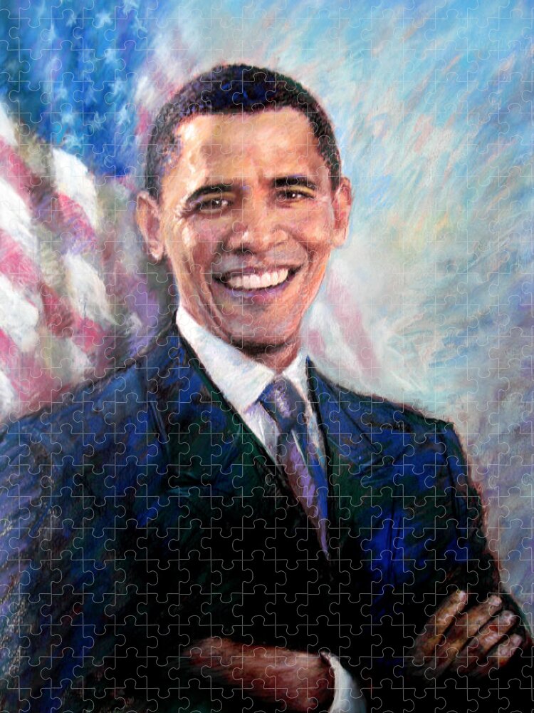 Barack Obama Jigsaw Puzzle featuring the drawing Barack Obama by Viola El