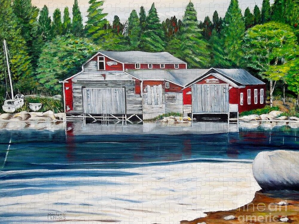 Barkhouse Jigsaw Puzzle featuring the painting Barkhouse Boatshed by Marilyn McNish