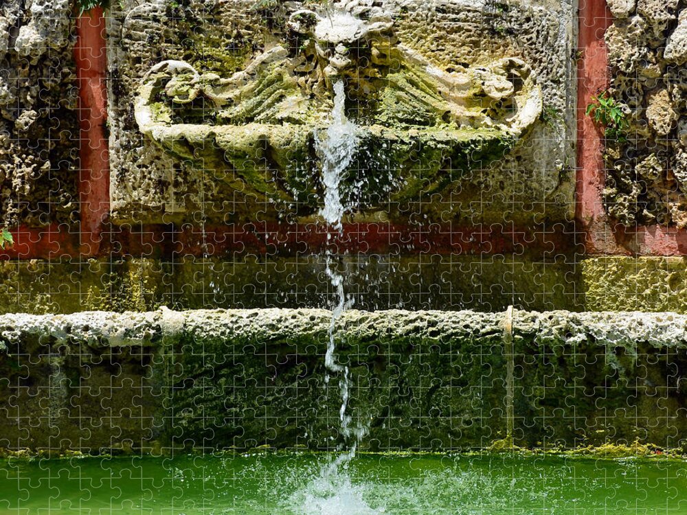 Vizcaya Jigsaw Puzzle featuring the photograph Baroque Coral Fountain at Vizcaya Estate Museum in Coconut Grove Miami Florida Square Format by Shawn O'Brien