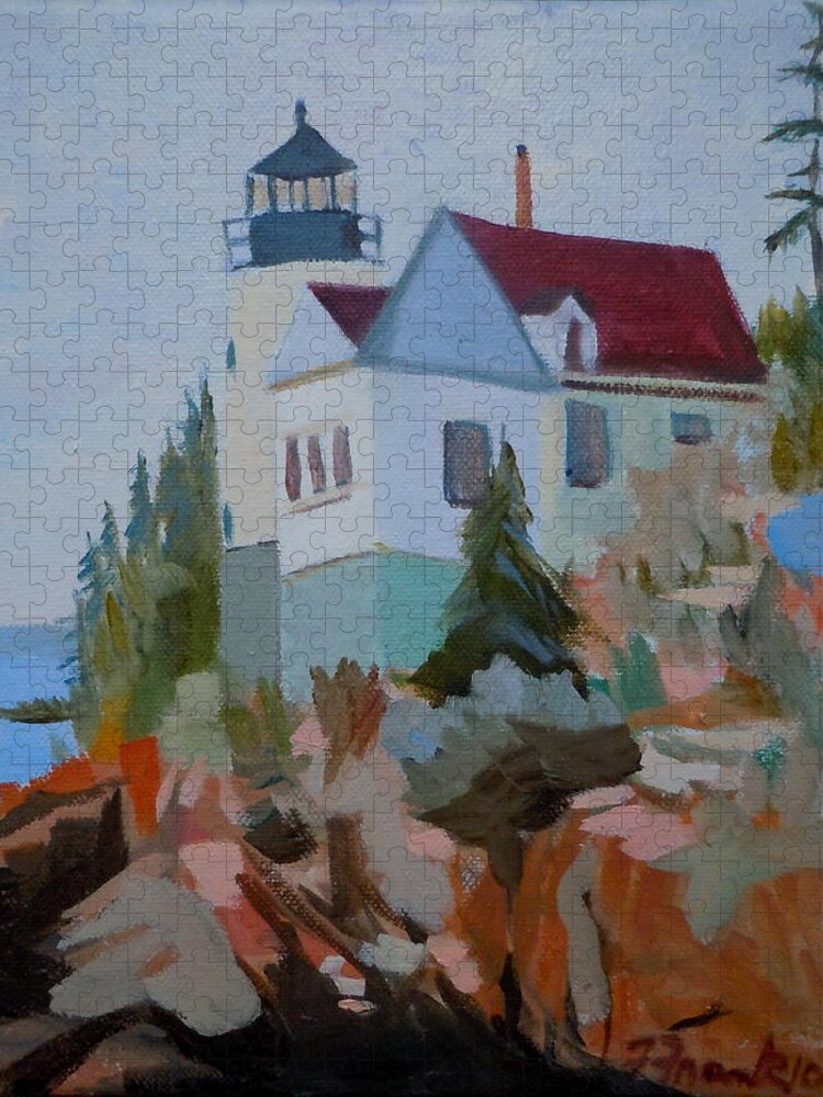 Lighthouse Jigsaw Puzzle featuring the painting Bass Harbor Light by Francine Frank