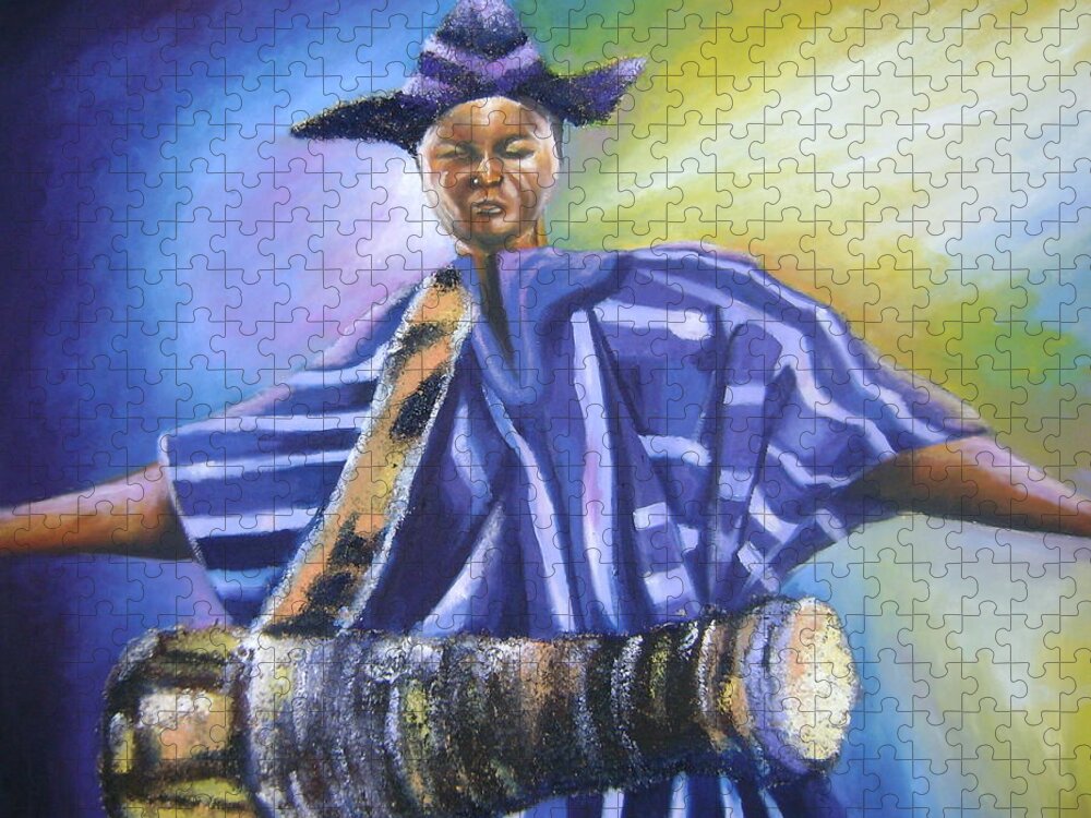 Oil Jigsaw Puzzle featuring the painting Bata Drummer by Olaoluwa Smith