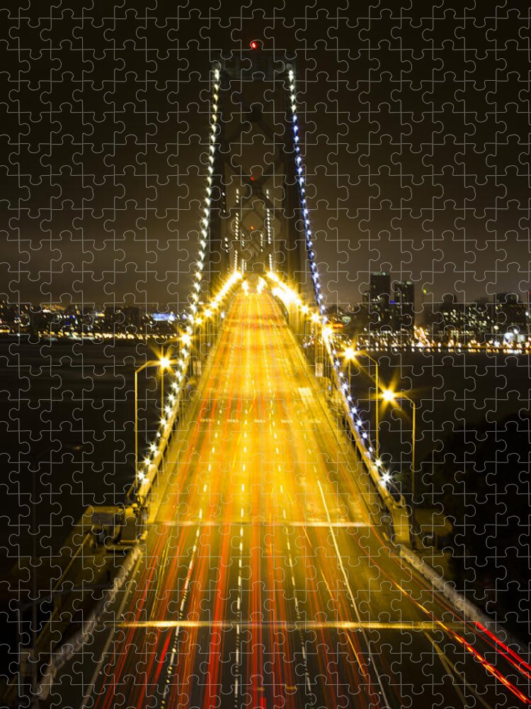 Black Jigsaw Puzzle featuring the photograph Bay Bridge Traffic by Bryant Coffey