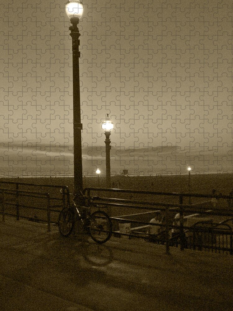 Sepia Jigsaw Puzzle featuring the photograph Beach At Night by Ben and Raisa Gertsberg