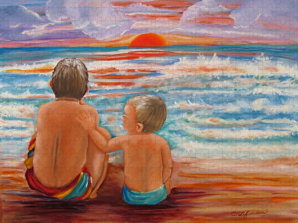 Beach Jigsaw Puzzle featuring the painting Beach Buddies II by Carol Allen Anfinsen