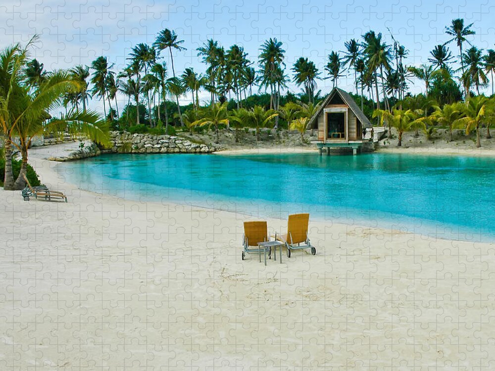 Lagoon Jigsaw Puzzle featuring the photograph Beach on Lagoon In Bora Bora by Gary Slawsky