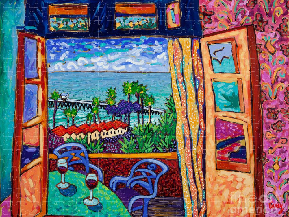 Beach View Cottages Jigsaw Puzzle featuring the painting Beach View Cottages by Cathy Carey