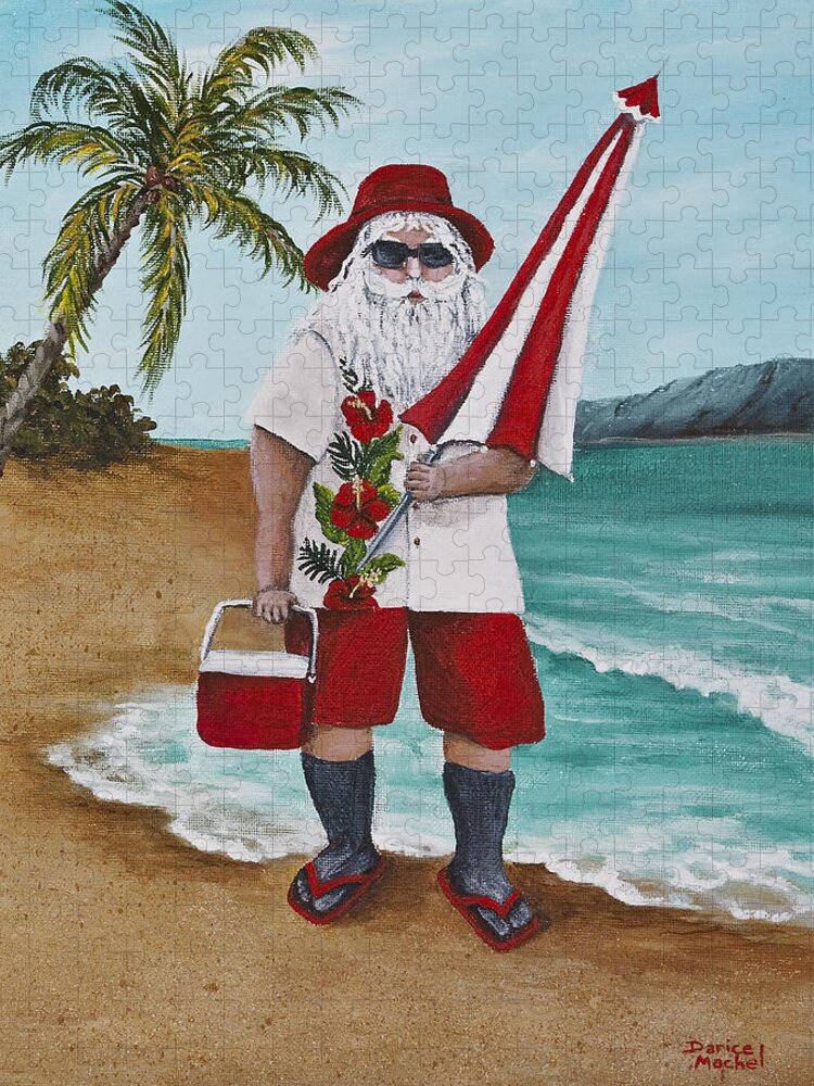 Christmas Jigsaw Puzzle featuring the painting Beachen Santa by Darice Machel McGuire