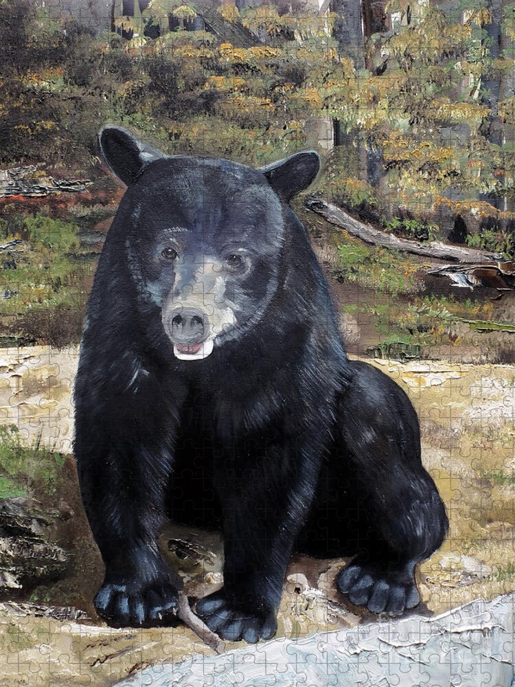Black Bear Jigsaw Puzzle featuring the painting Bear - Wildlife Art - Ursus americanus by Jan Dappen