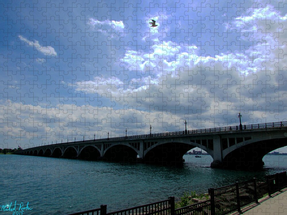 Detroit Jigsaw Puzzle featuring the photograph Belle Isle Bridge Detroit by Michael Rucker