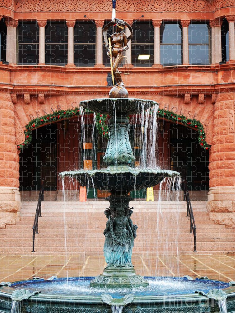 San Antonio Jigsaw Puzzle featuring the photograph Bexar County Courthouse Blind Naked Justice Fountain San Antonio Texas by Shawn O'Brien