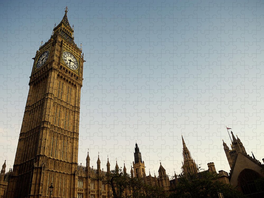 Clock Tower Jigsaw Puzzle featuring the photograph Big Ben London Evening Dusk View by Peskymonkey