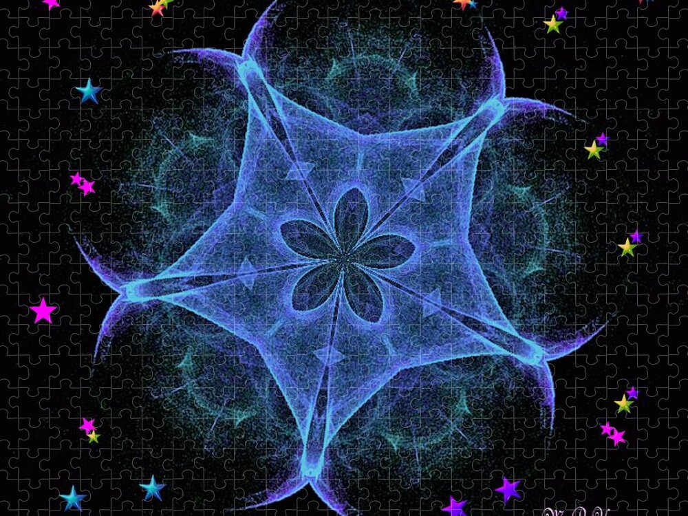 Big Blue Star - Fractal Jigsaw Puzzle featuring the digital art Big Blue Star - Fractal by Maria Urso