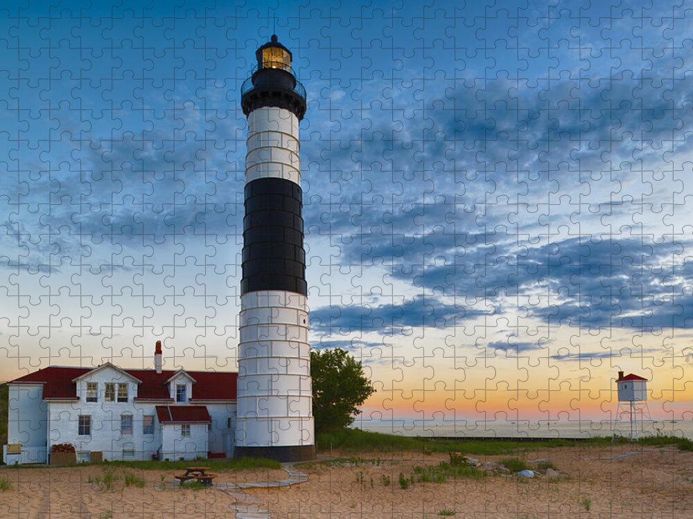 Dusk Jigsaw Puzzle featuring the photograph Big Sable Point Lighthouse Sunset by Sebastian Musial