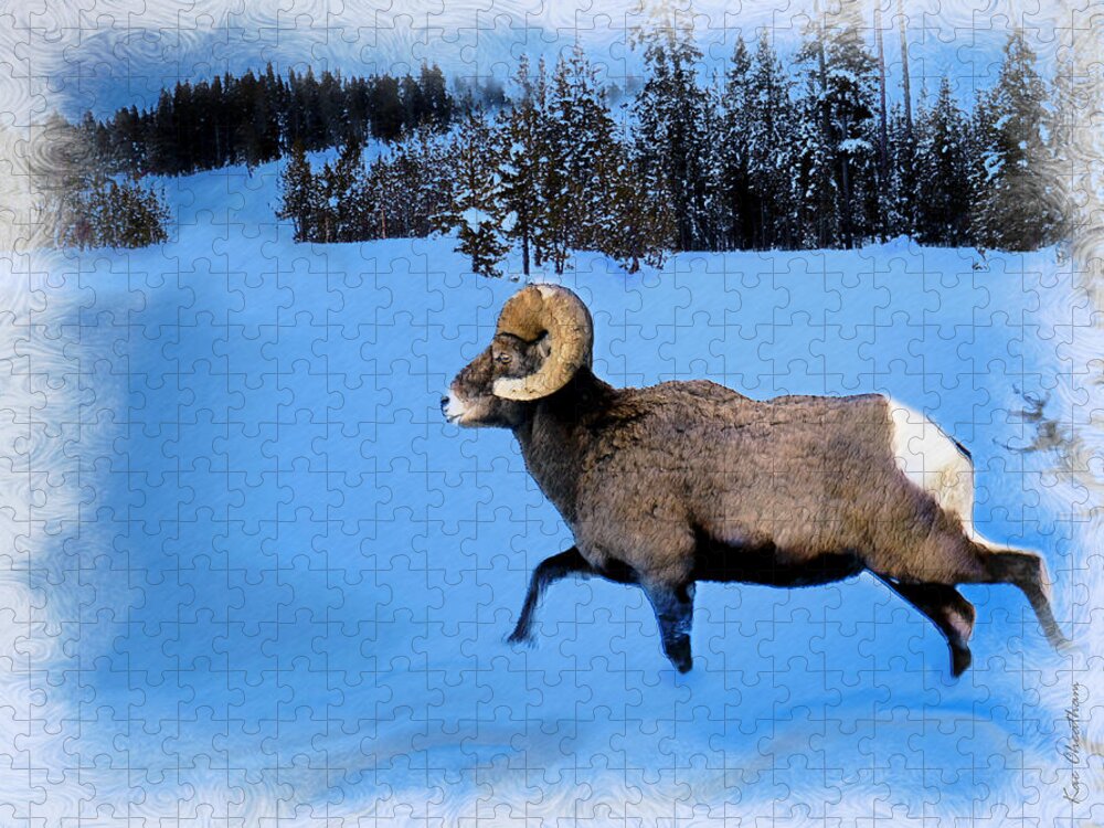 Bighorn Sheep Jigsaw Puzzle featuring the digital art Bighorn Ram by Kae Cheatham