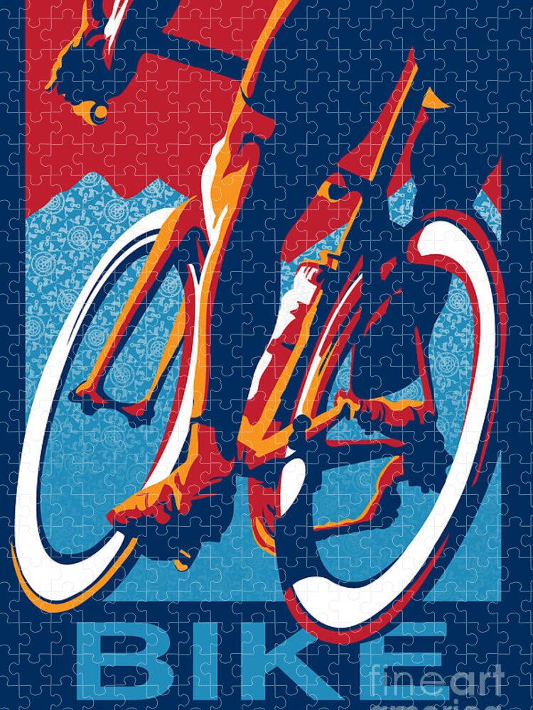 Retro Cycling Poster Jigsaw Puzzle featuring the painting Bike Hard by Sassan Filsoof