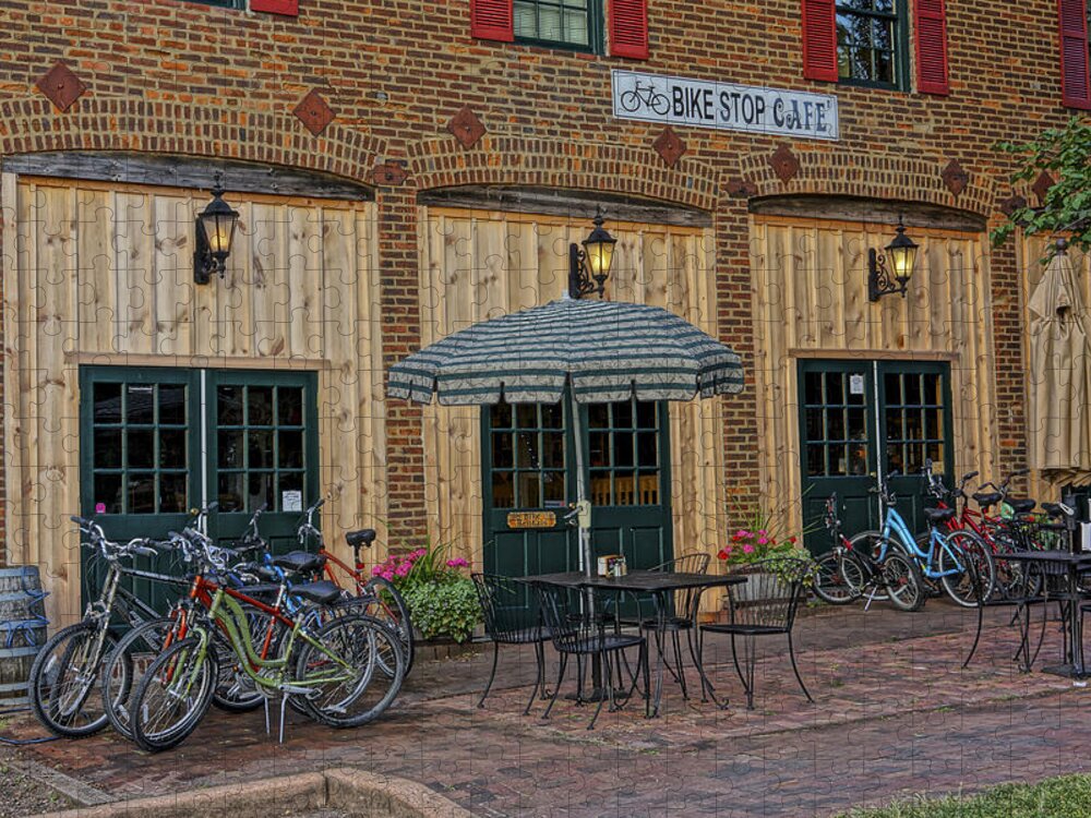 Bike Rental Jigsaw Puzzle featuring the photograph Bike Shop Cafe Katty Trail St Charles MO DSC00860 by Greg Kluempers