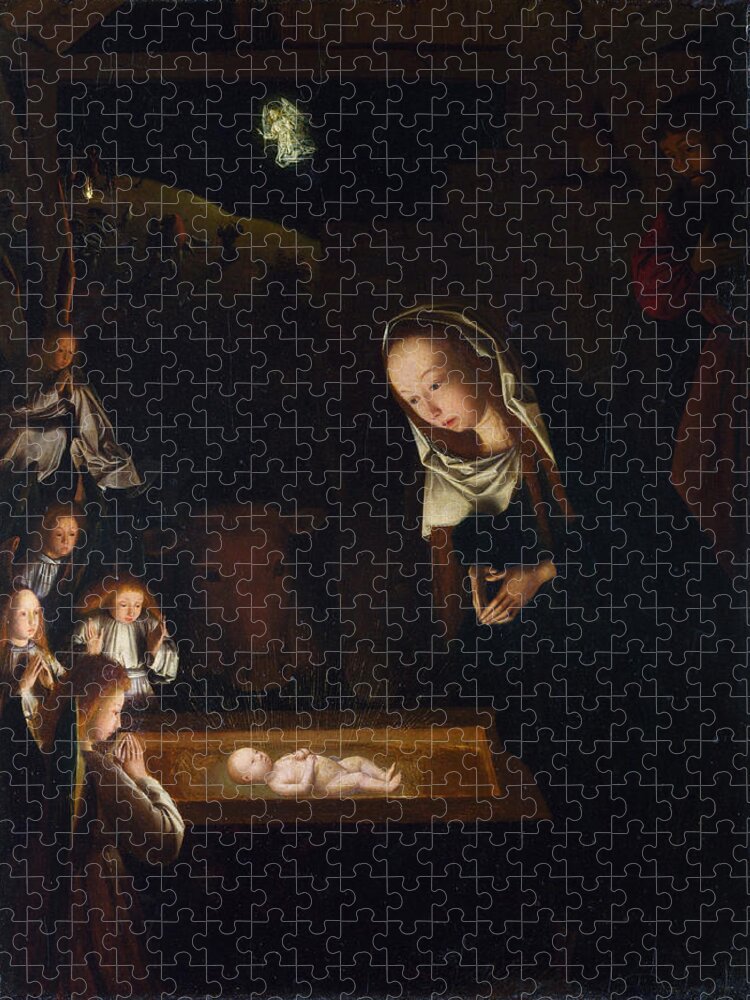 Geertgen Tot Sint Jans Jigsaw Puzzle featuring the painting Birth of Jesus by Geertgen tot Sint Jans