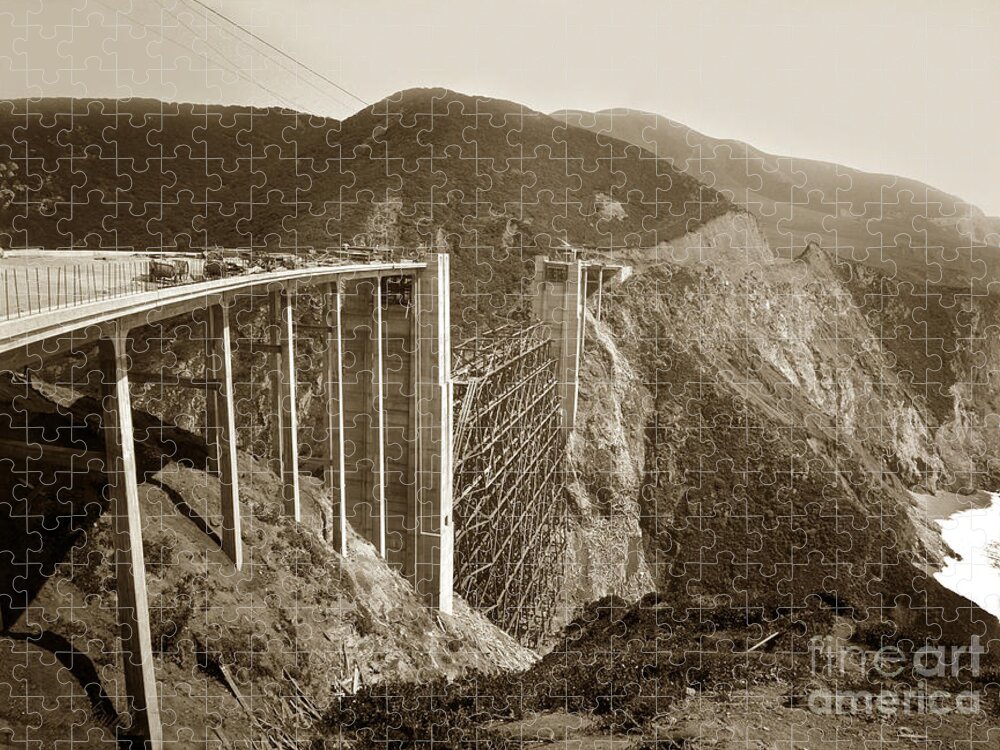 Bixby Creek Bridge Jigsaw Puzzle featuring the photograph Bixby Creek Bridge under construction Big Sur Coast on Highway One Calif. May. 1932 by Monterey County Historical Society