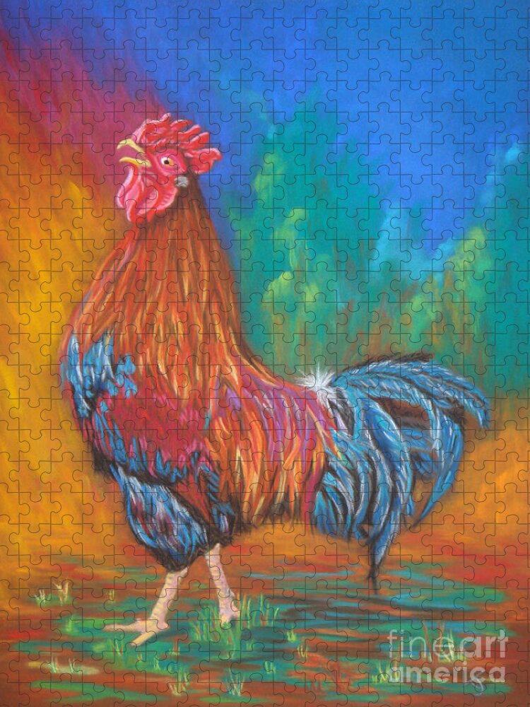 Rooster Jigsaw Puzzle featuring the painting Black Copper Maran Rooster by Yvonne Johnstone